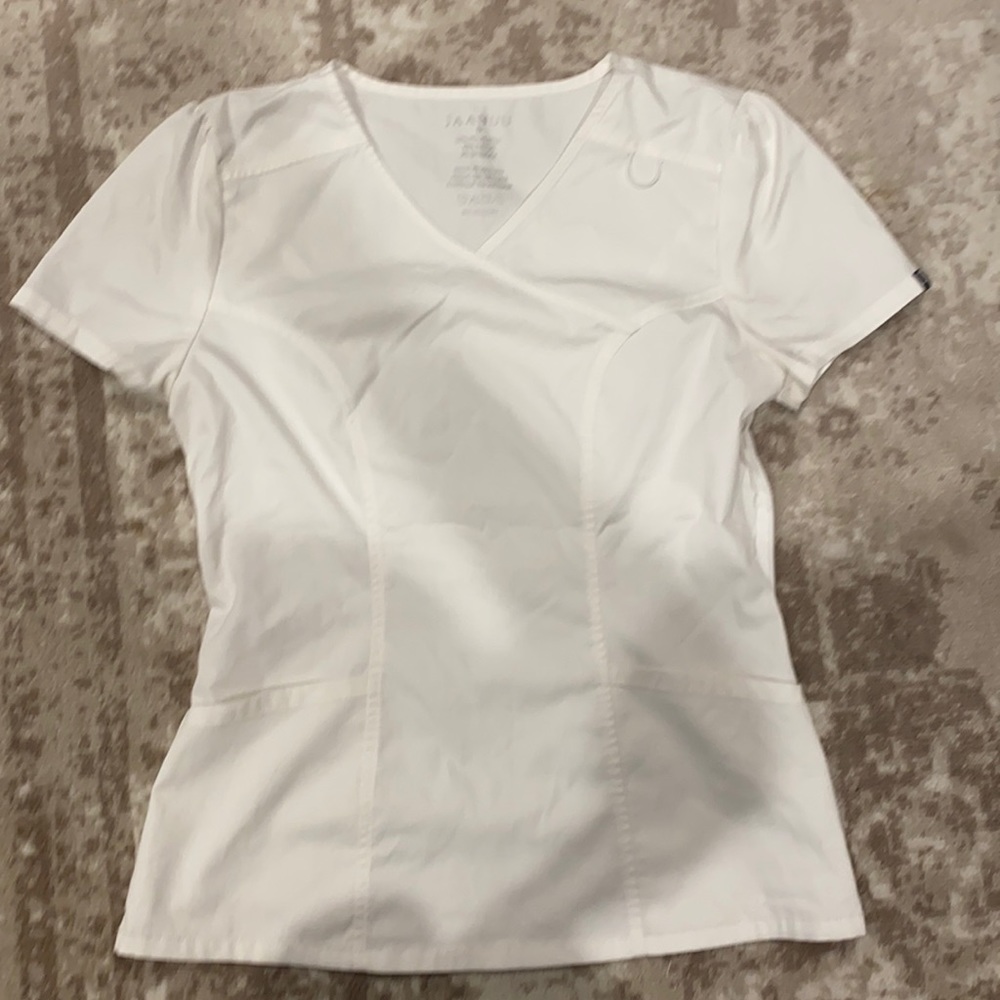 Jaanuu small white scrub top zipper side